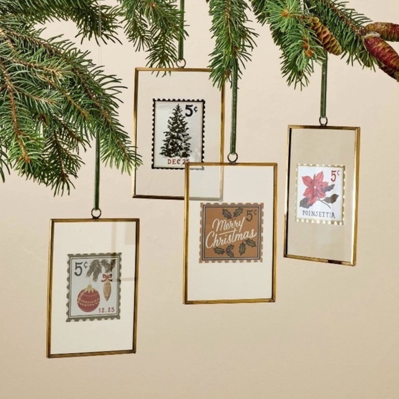 Hearth & Hand with Magnolia Framed Vintage Stamp Art Christmas Ornaments NWT - Picture 8 of 8